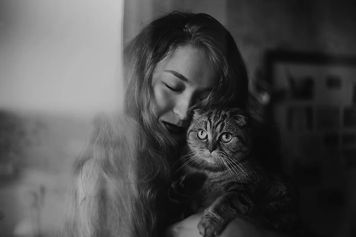 Self-Portrait creative photography with Cat