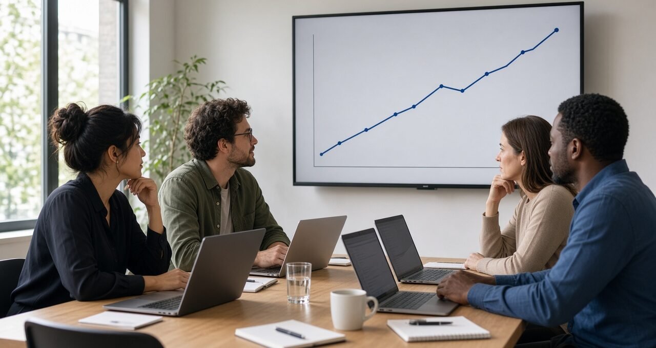 Team reviewing search rankings after a core update