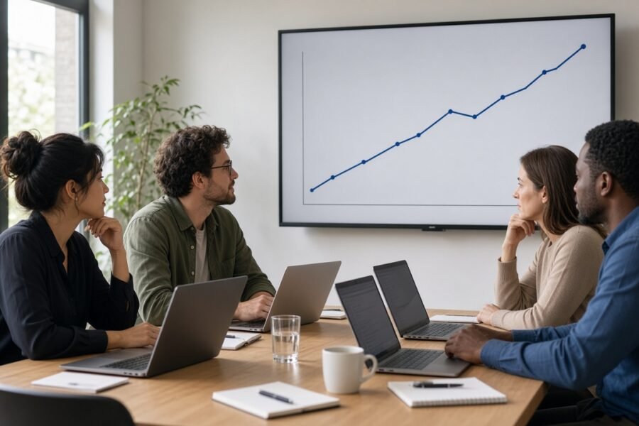 Team reviewing search rankings after a core update