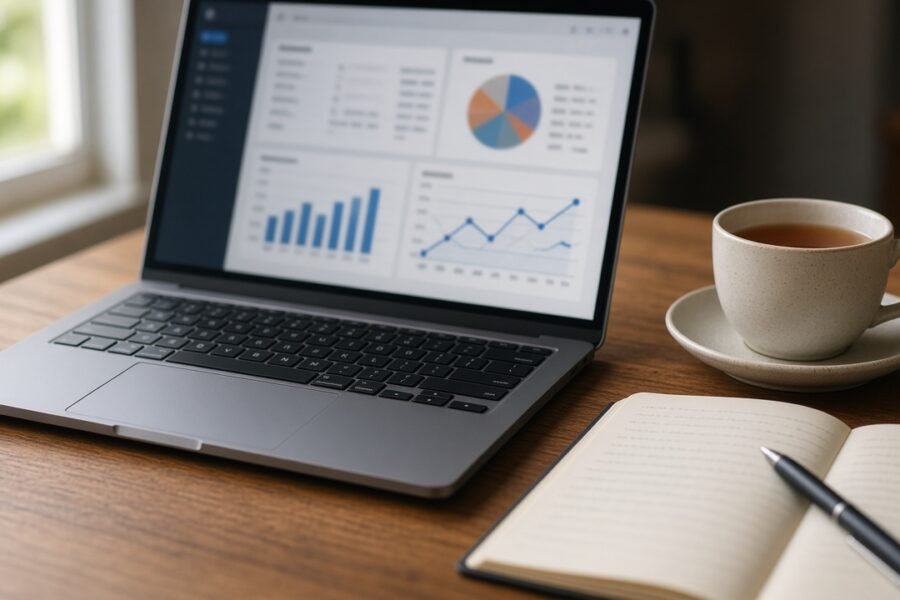 Laptop with an analytics dashboard used to review a core update