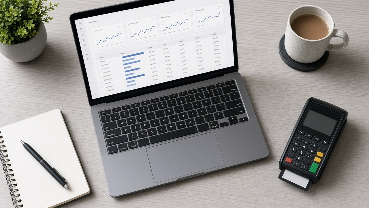 Owner reviewing high-risk payment processing reports on a laptop